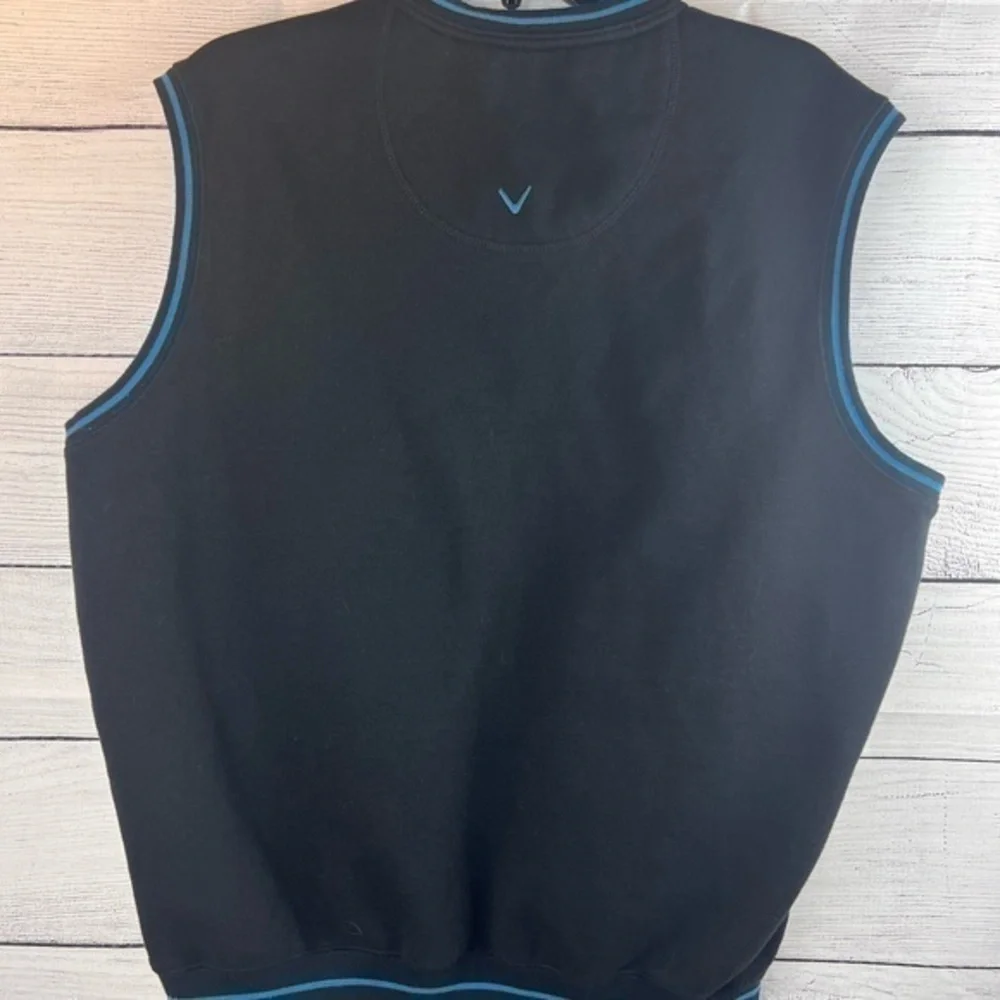 Callaway Golf Men's Medium Black‎ Sport Fleece Cotton Blend Vest Blue Trim